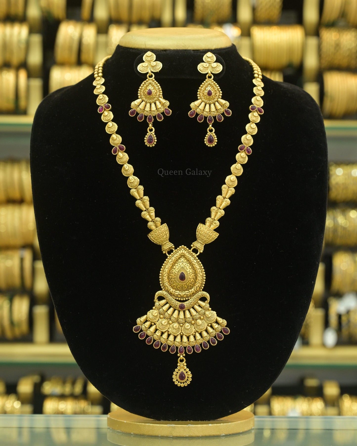Antique Matte Finish Longharam With Earrings