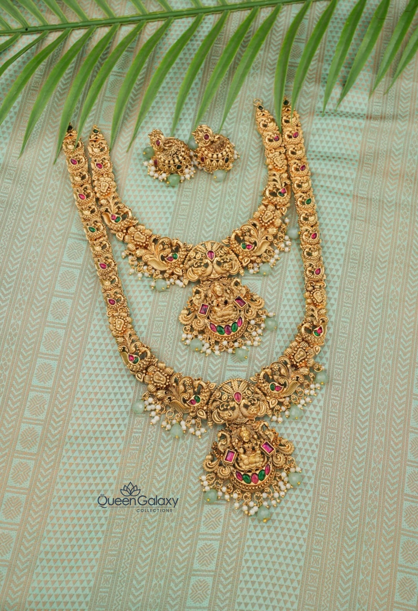 Antique Lakshmi Haram And Necklace With Jumka