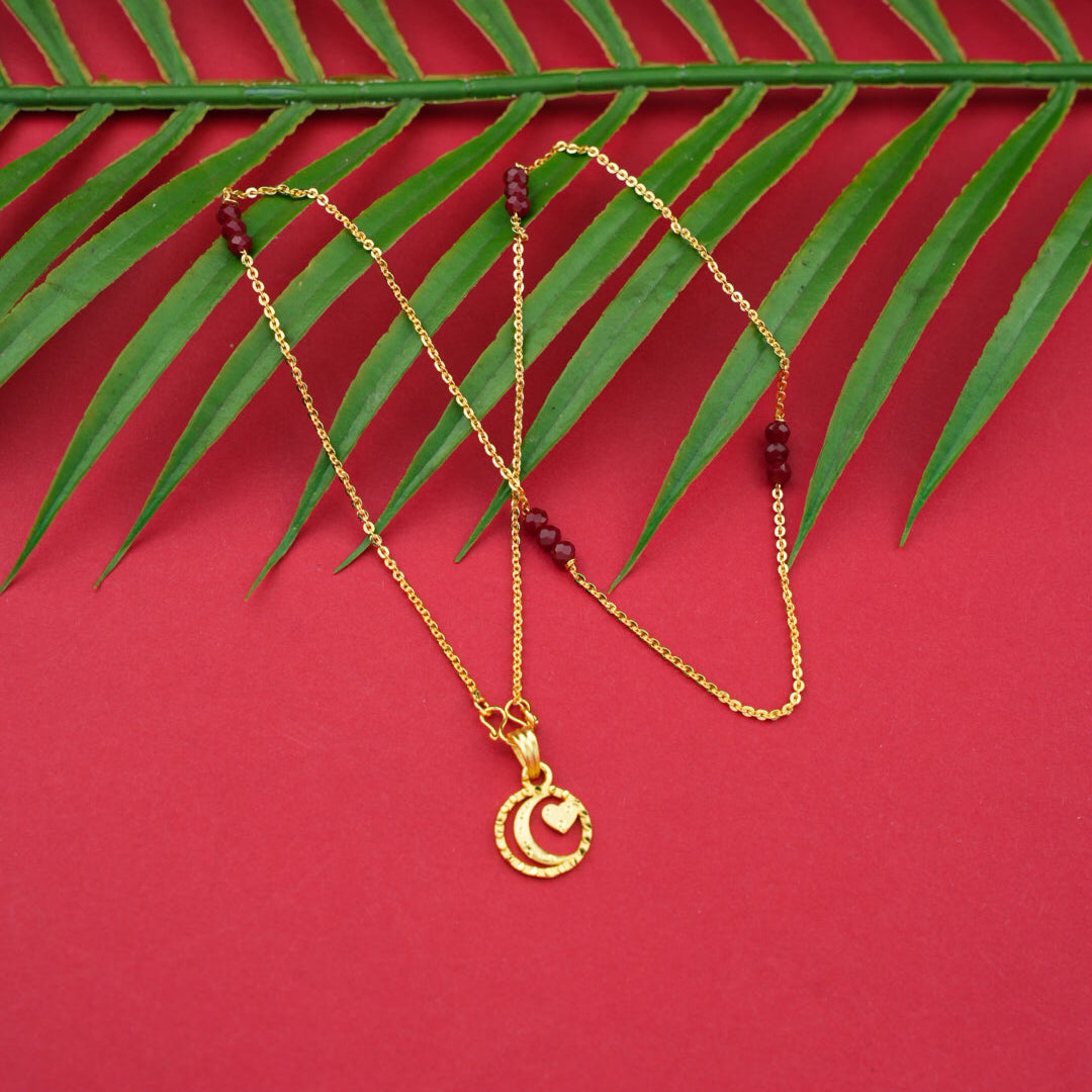 Goldplated Red Beads Chain With Pendent