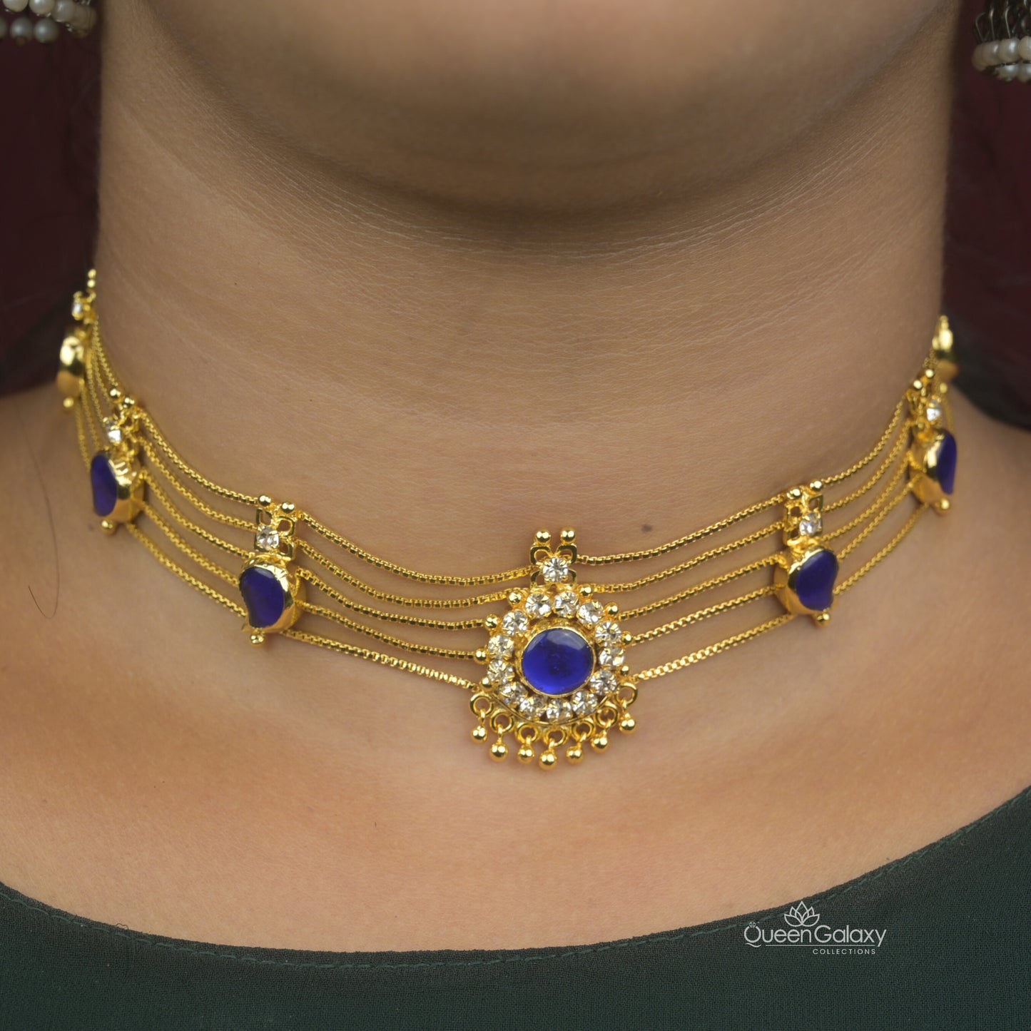 Goldplated Palakka Choker Necklace With Earrings