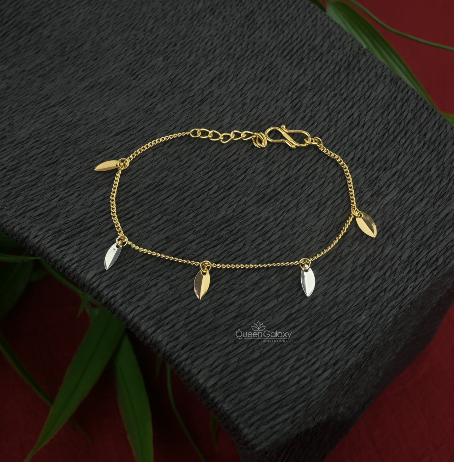 White Goldplated Leaf Charm Bracelet