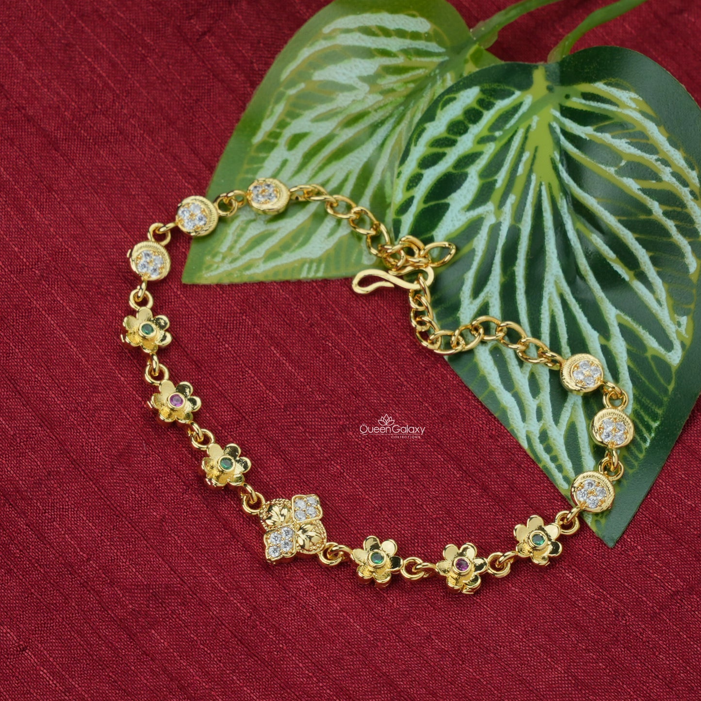 Baby Gold Plated AD Stone Bracelet with Floral Charms