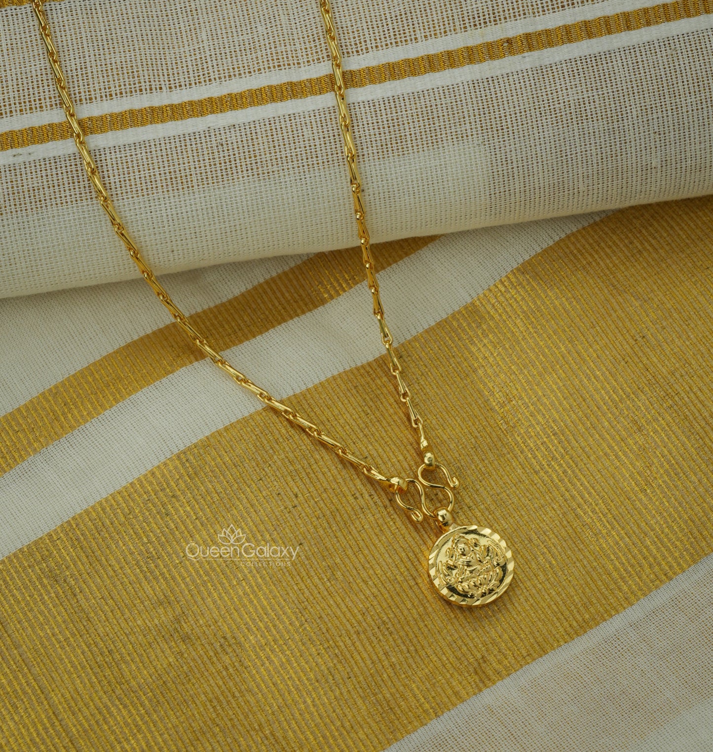 1 gram gold plated baby chain necklace with a round lakshmi pendent