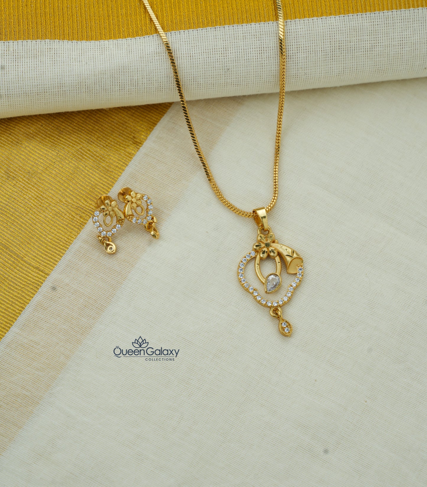 Goldplated Chain With AD Stone And Earring