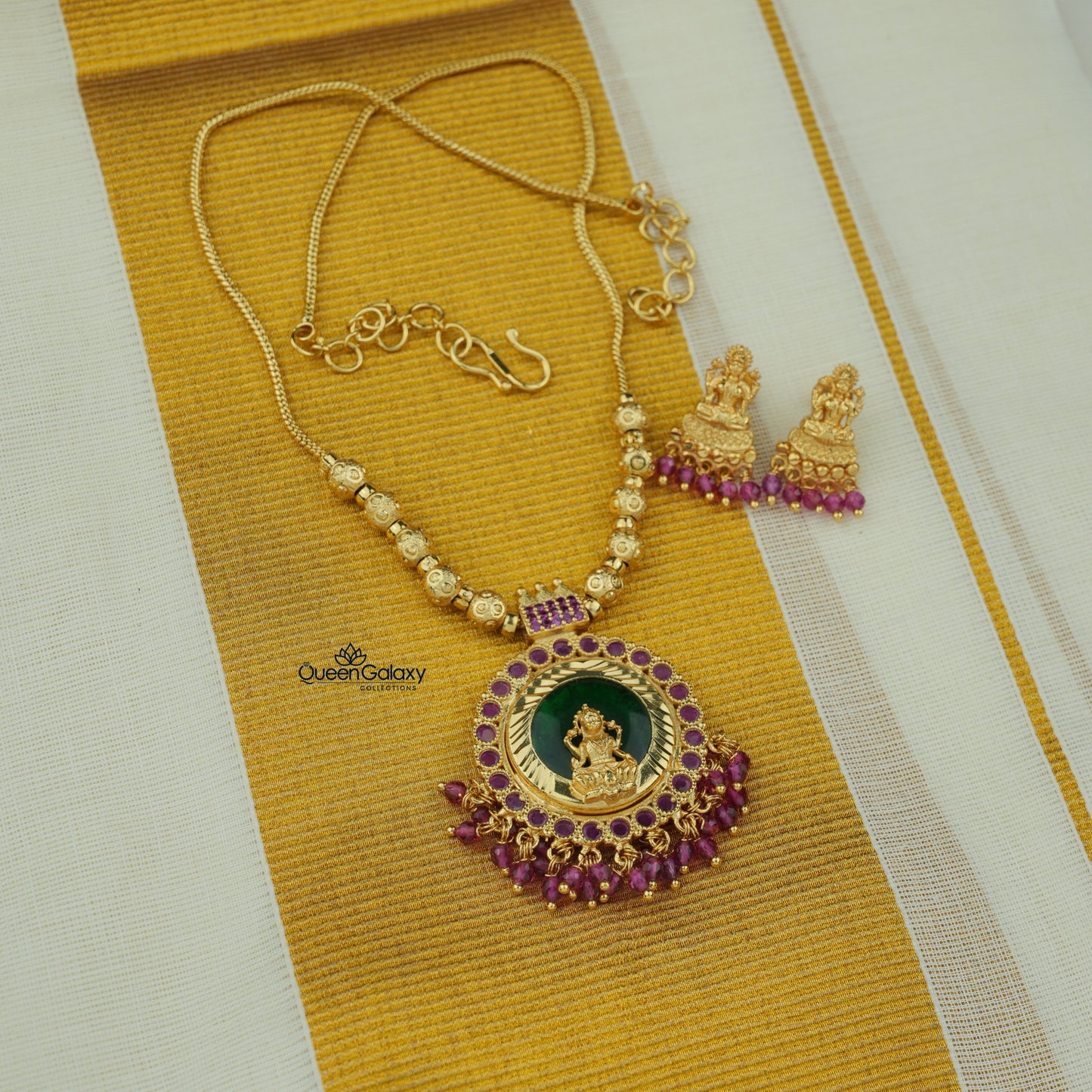Goldplated Lakshmi Necklace With Earrings