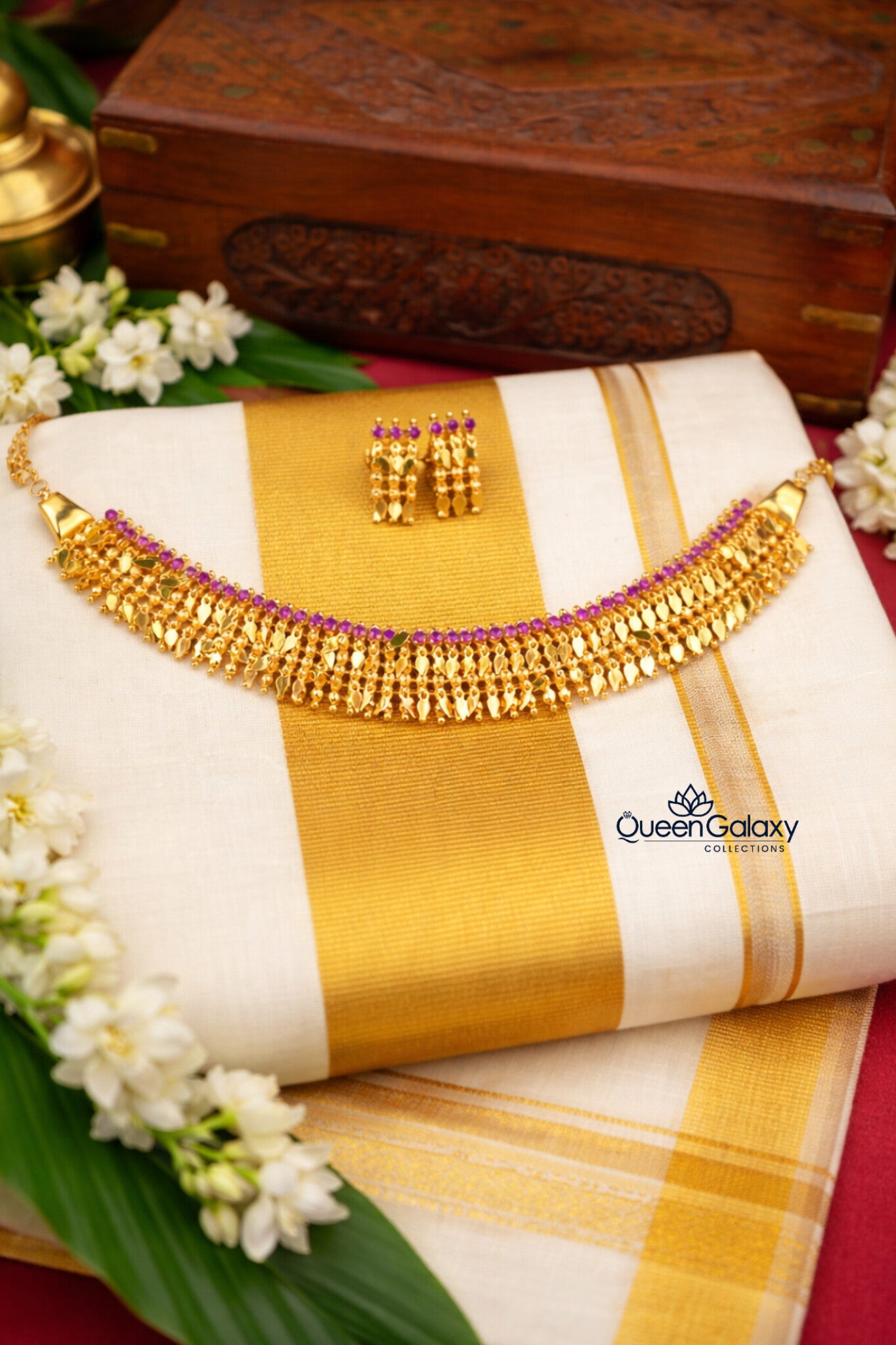 Goldplated Two Layer Elakathali With Stud