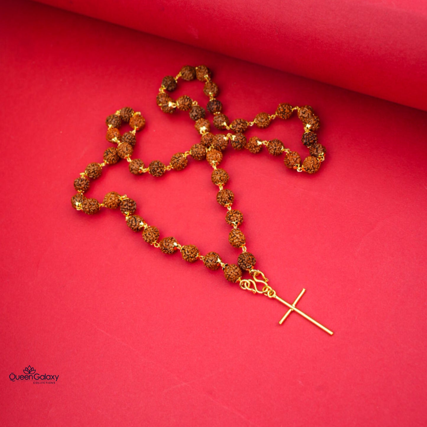 Gold Plated Rudhraksham Chain With Cross