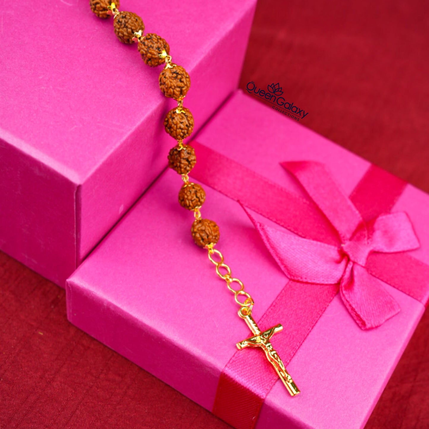 Gold Plated Rudraksha With Cross Bracelet