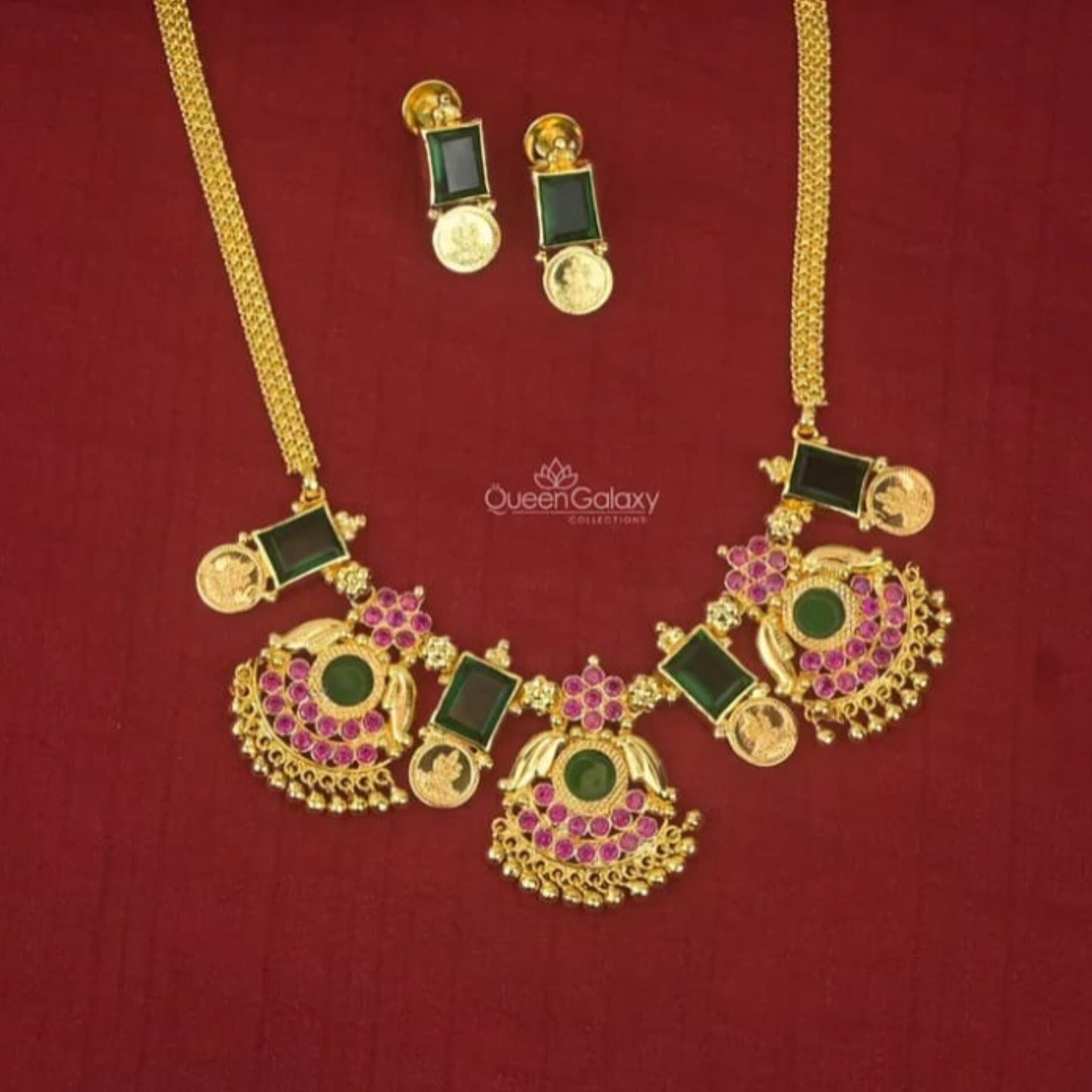 Gold Plated Palakka Necklace With Stud