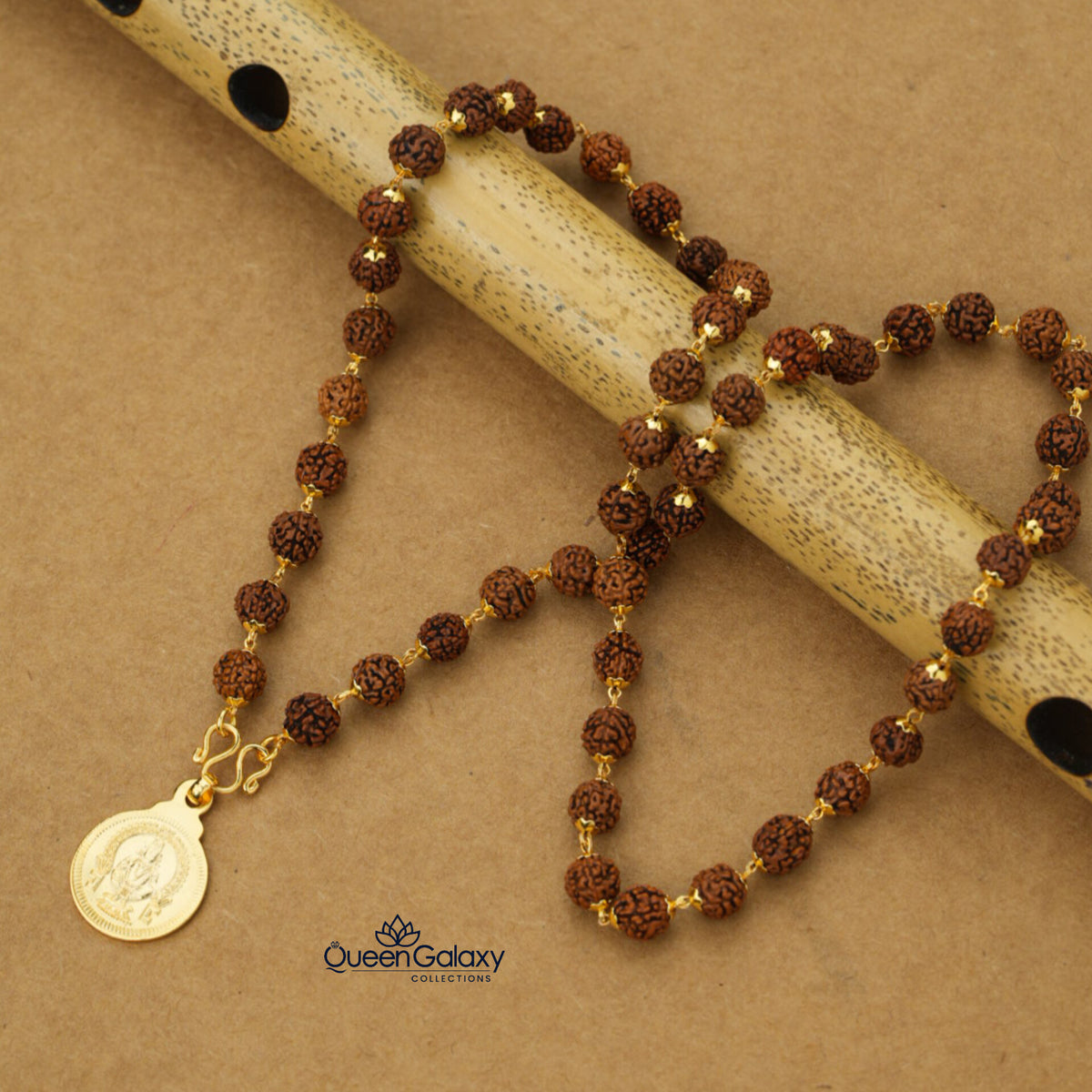 Gold Plated Rudhraksha Chain With Pendant