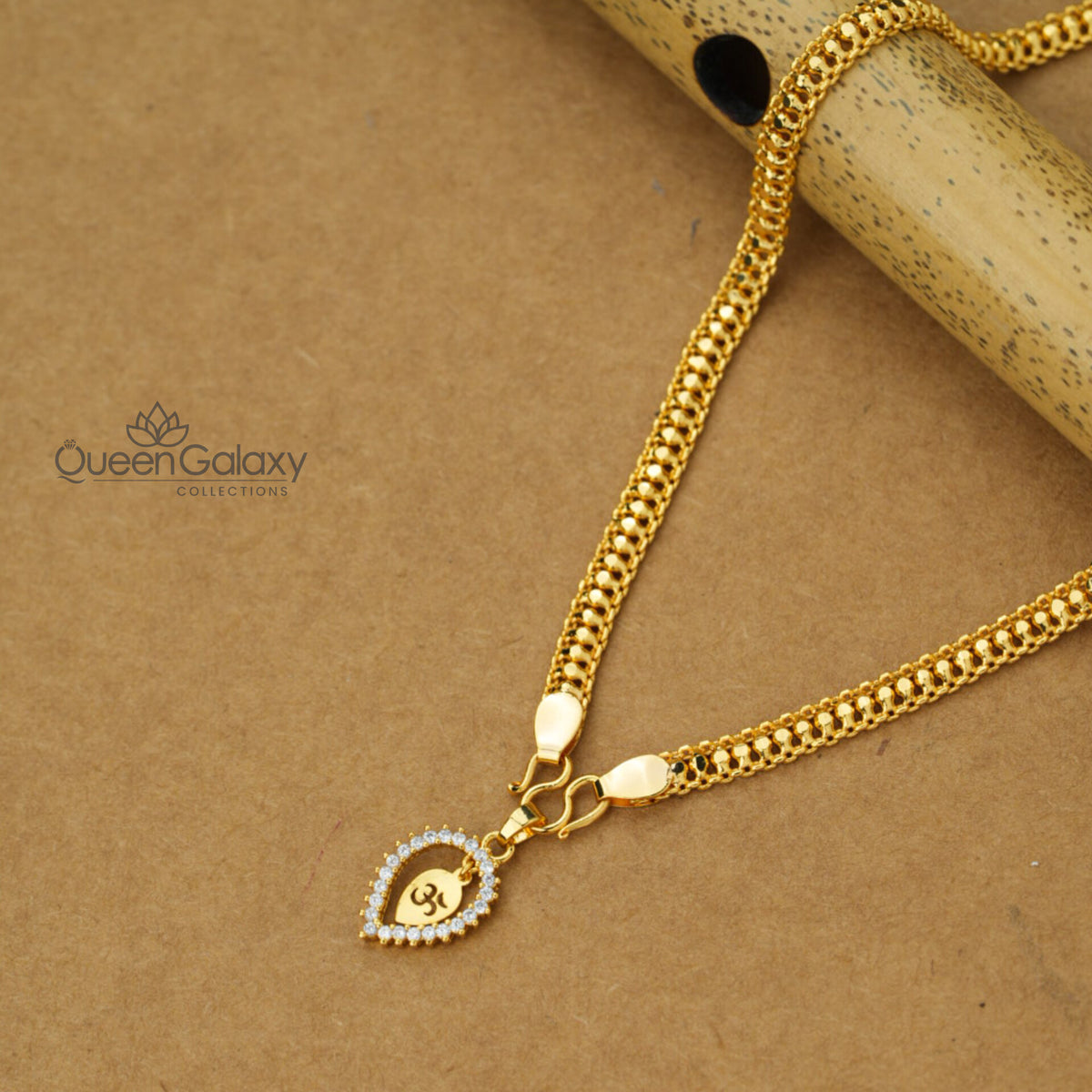 Gold Plated Flat Rail Chain With Thali