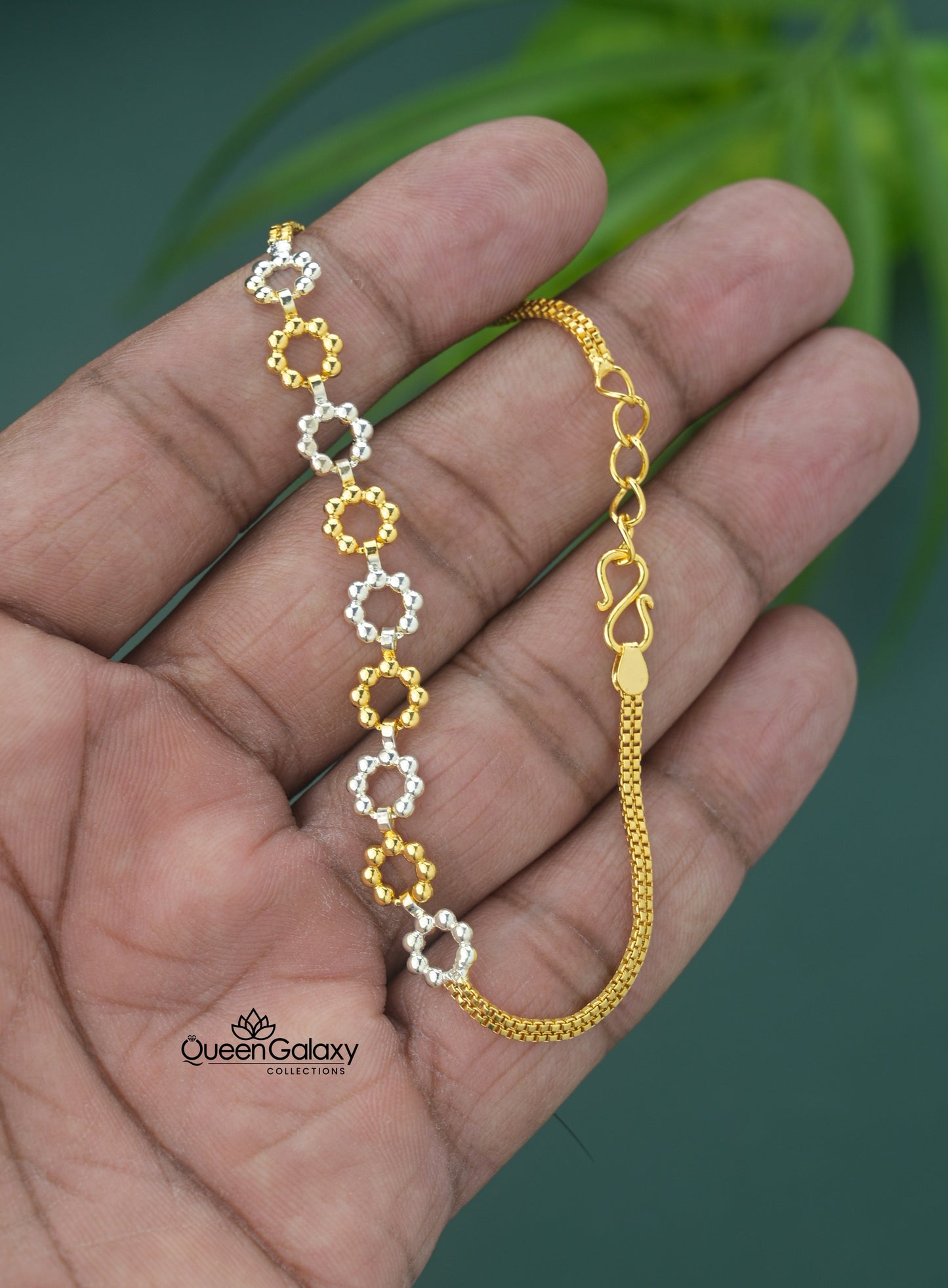 White Gold Plated Beaded Circle Bracelet