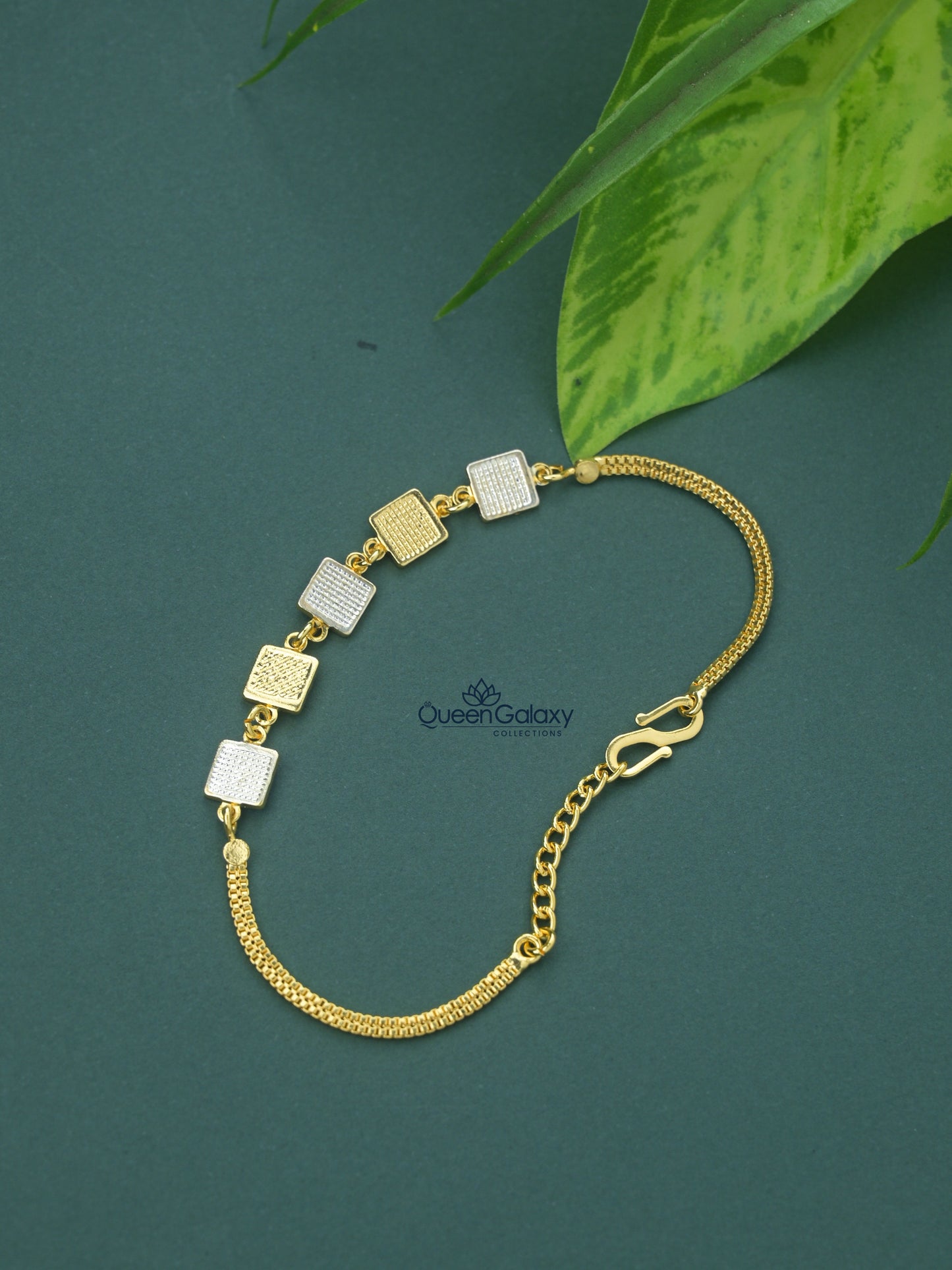 White Gold Plated Square Link Bracelet