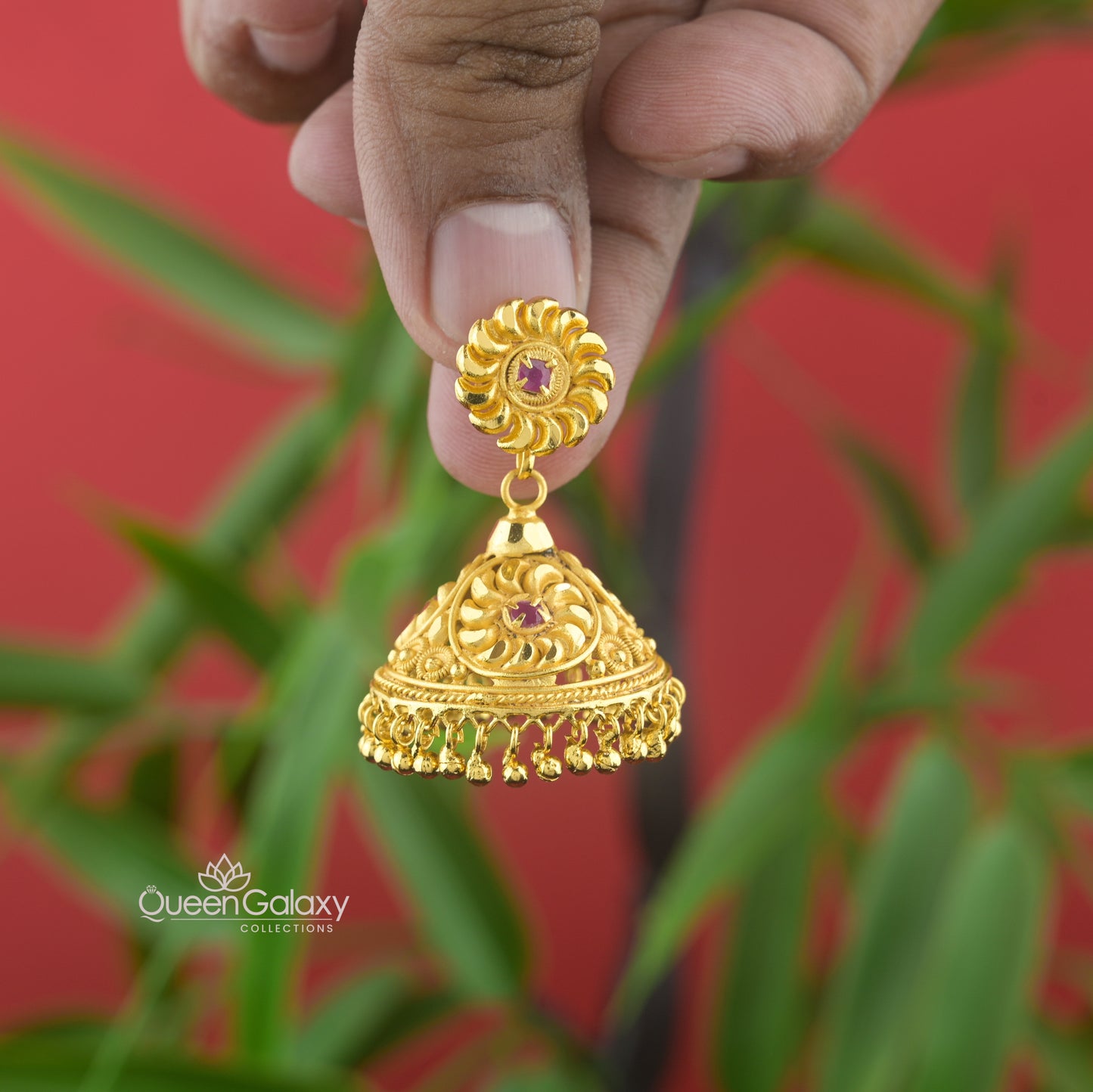 Goldplated Ruby Stone Jimikki Kammal