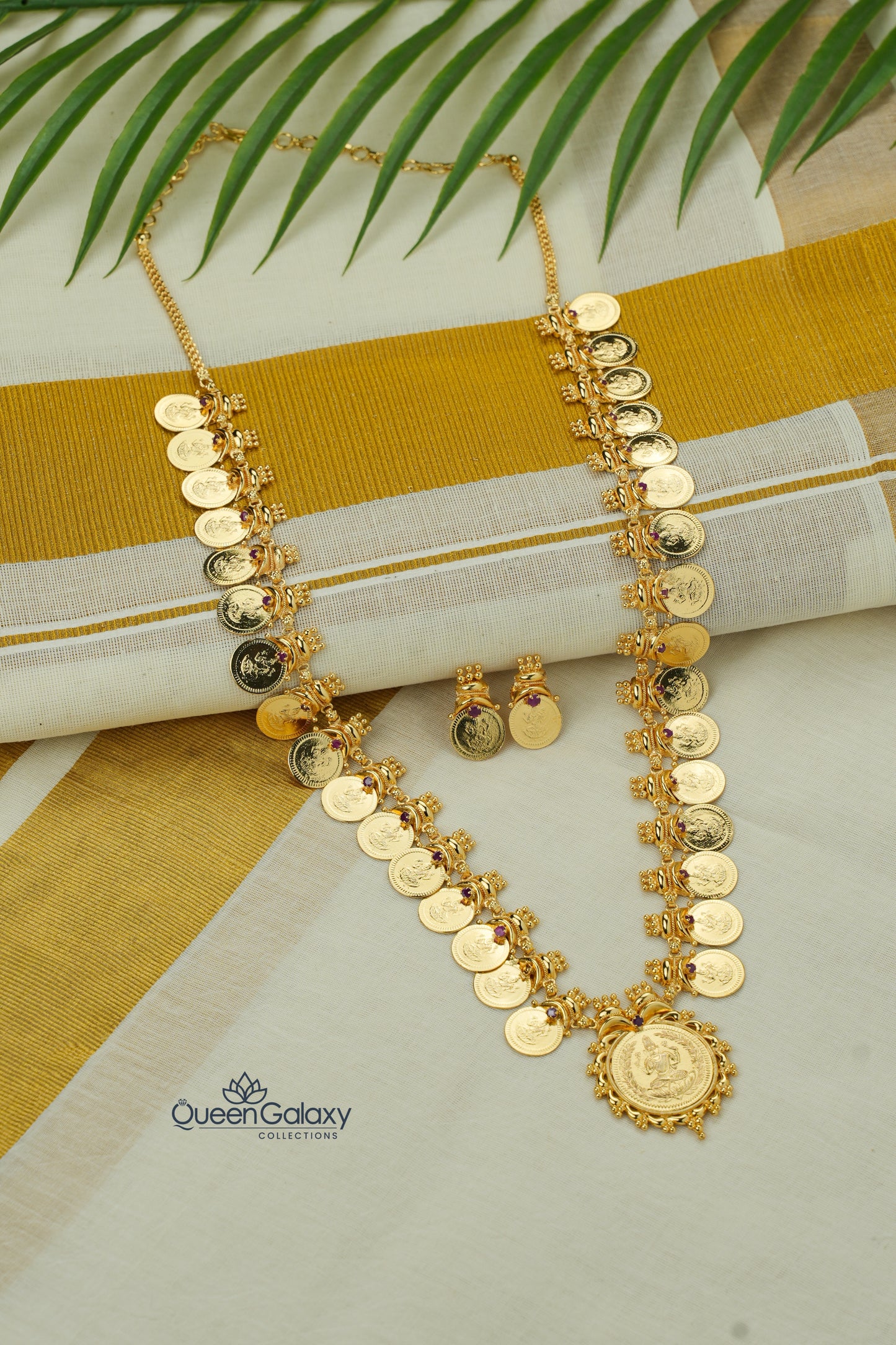 Goldplated Lakshmi Kassu Longharam With Earrings