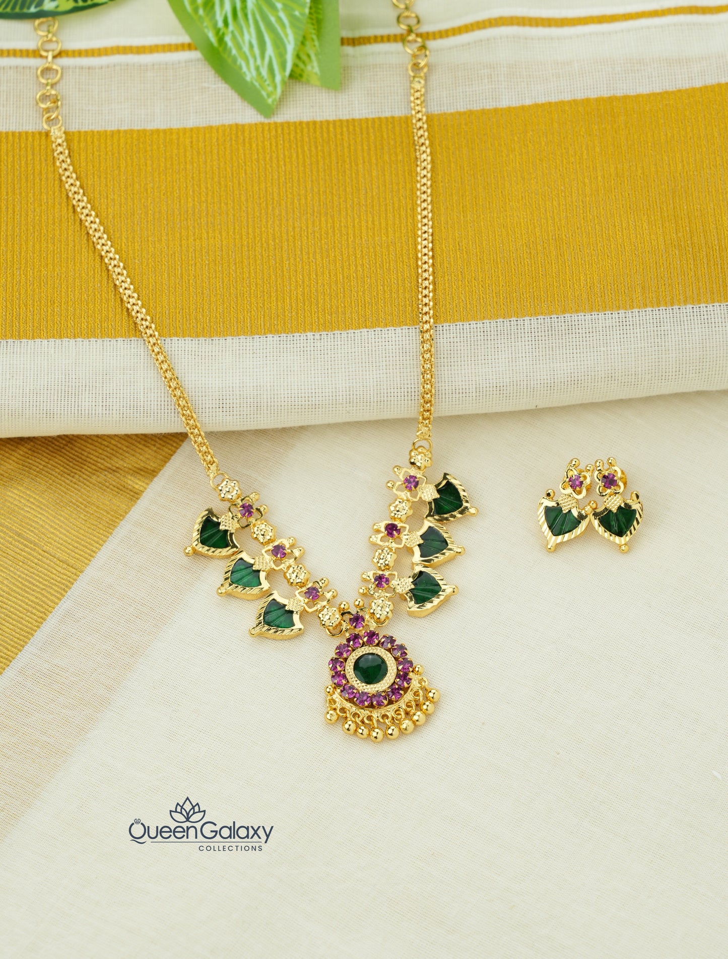 Goldplated Palakka Necklace And Stud