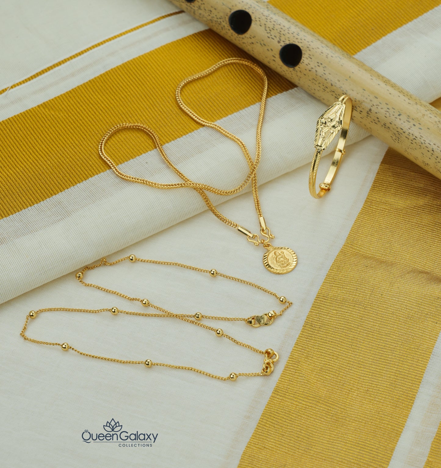 Gold Plated Baby Jewelry Set – Lakshmi Pendant, Chain, Anklet & Bangle