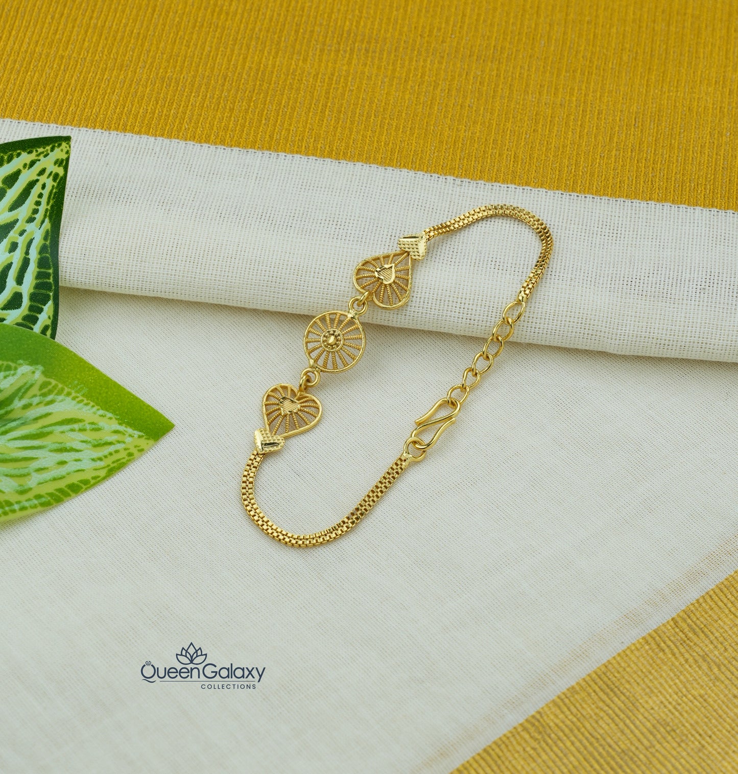Gold Plated Heart & Disc Motif Bracelet