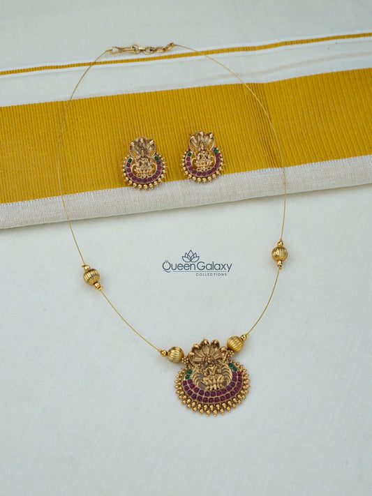 Invisible Antique Lakshmi Necklace With Earrings