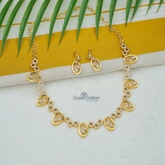 Goldplated AD Stone Necklace With Earrings