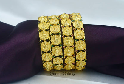 Goldplated lakshmi AD stone bangles