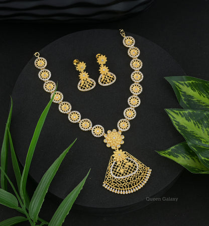 Goldplated AD Stone Longharam With Earrings