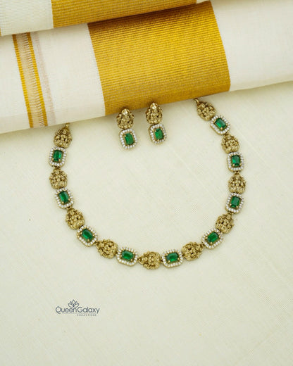 Antique AD Stone Lakshmi  Necklace With Earrings