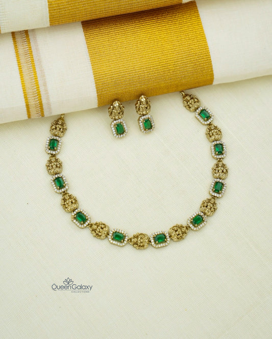 Antique AD Stone Lakshmi  Necklace With Earrings