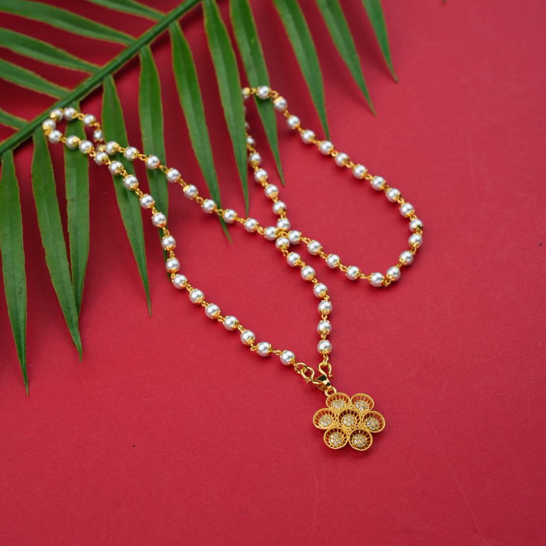 Goldplated Pearl Chain With AD Stone Pendant