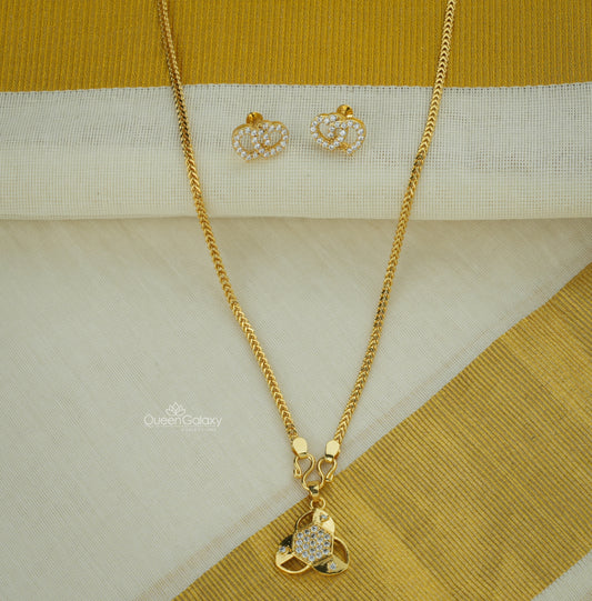 Goldplated Chain With AD Stone Pendant And Stud