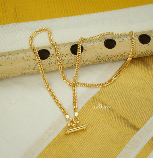 Gold Plated Curb Chain with Rod Pendant - queen galaxy collection