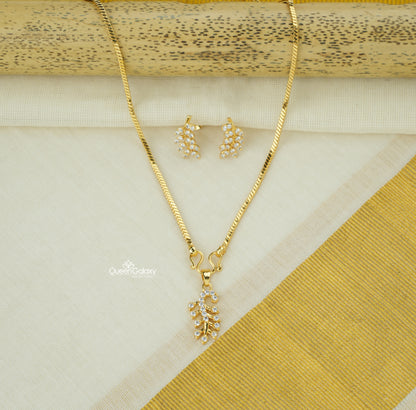 Goldplated  Chain With AD Stone Pendant And Stud