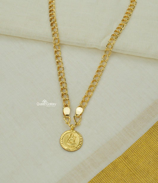Goldplated chain with Lakshmi circular pendant/locket on traditional background - Queen Galaxy Collections