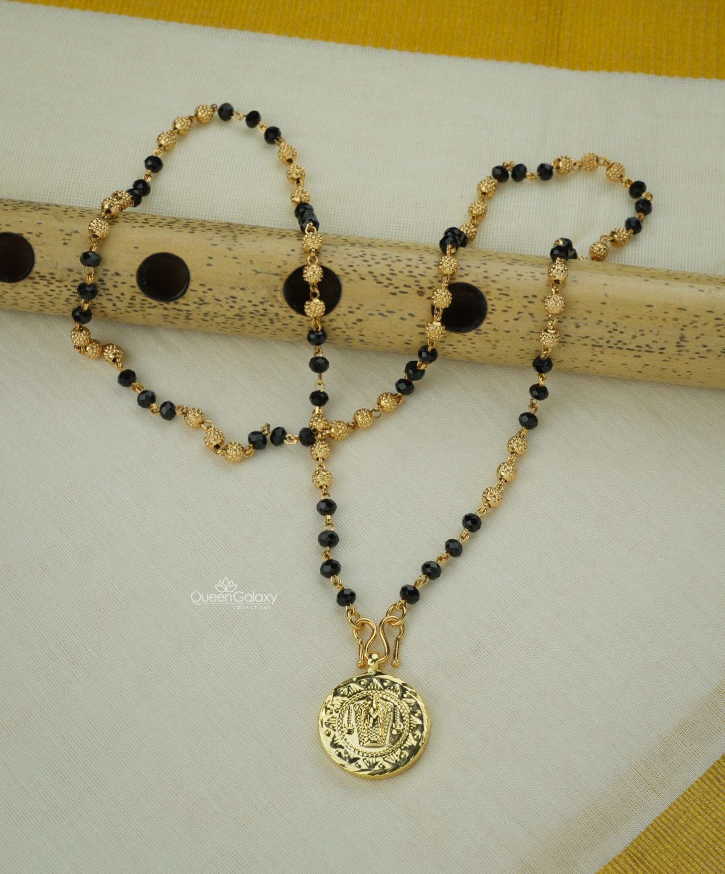 Gold Plated Karimani Mala with Traditional Pendant - queen galaxy collection