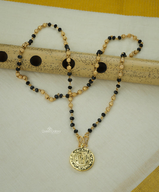 Gold Plated Karimani Mala with Traditional Pendant - queen galaxy collection