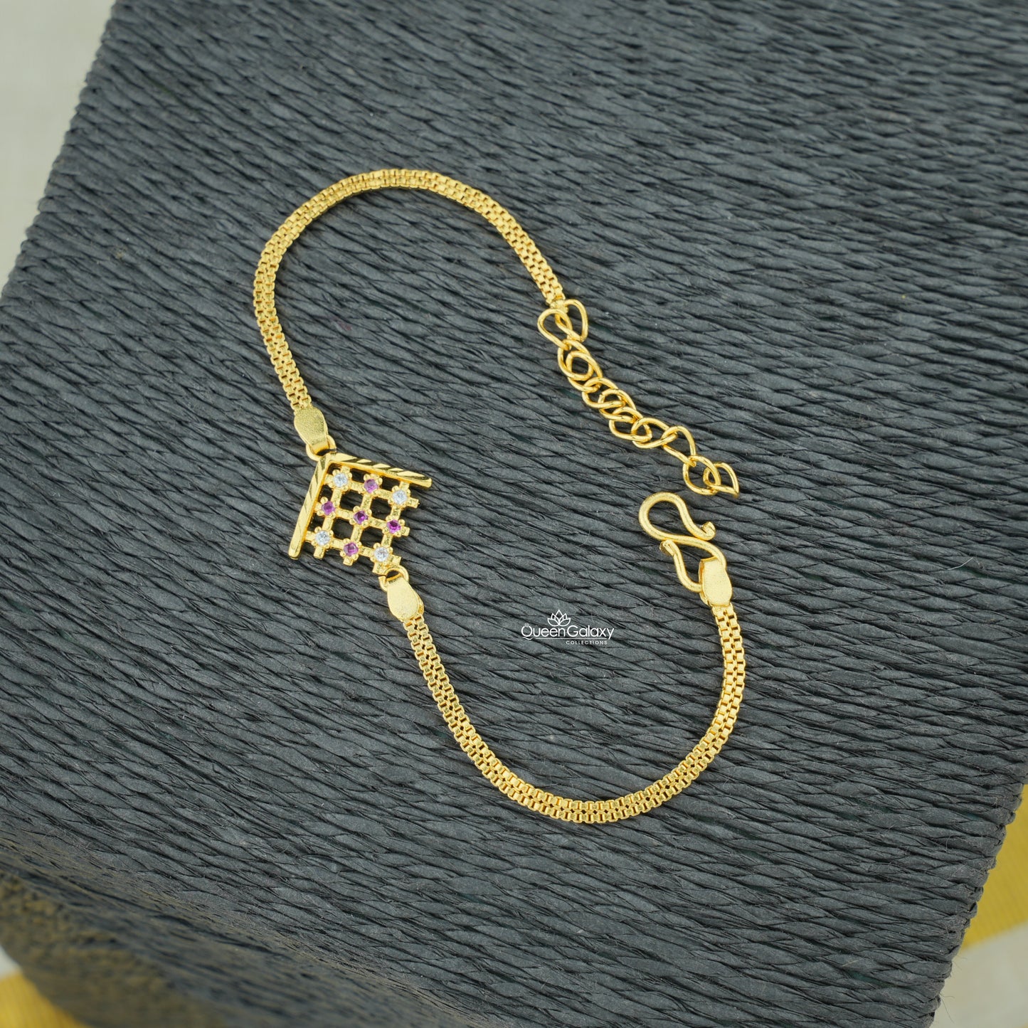 Gold Plated Grid AD Stone Bracelet