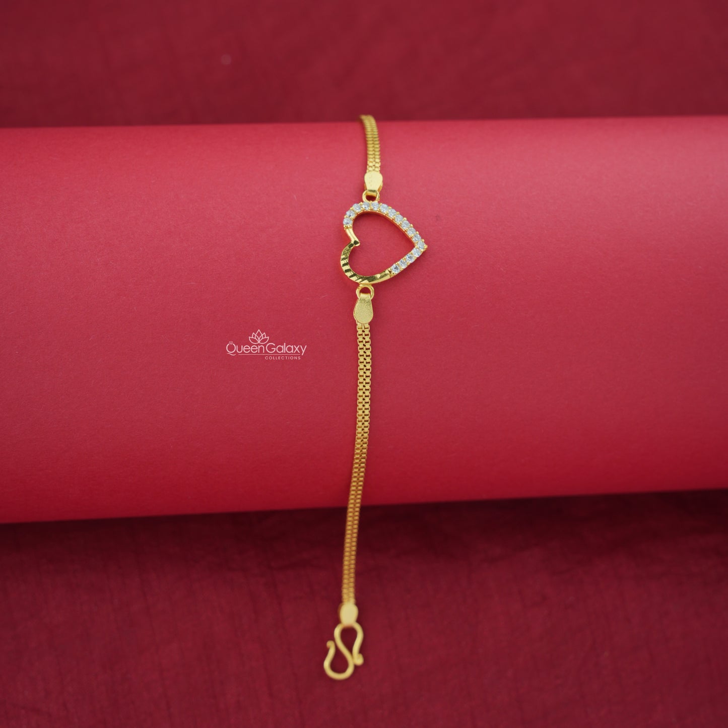 Stylish Gold Plated AD Stone Heart Bracelet (BRAC241) 