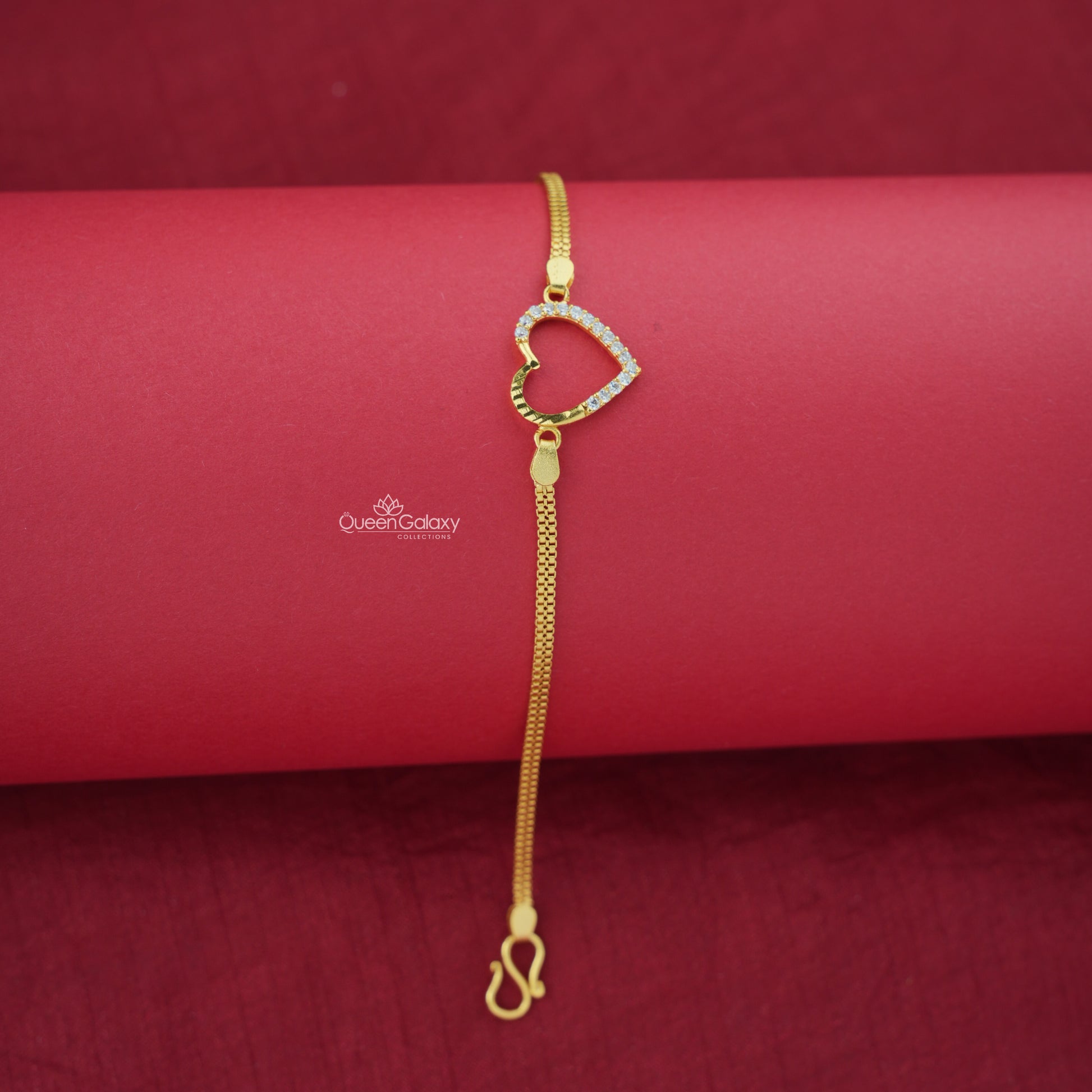 Stylish Gold Plated AD Stone Heart Bracelet (BRAC241) 