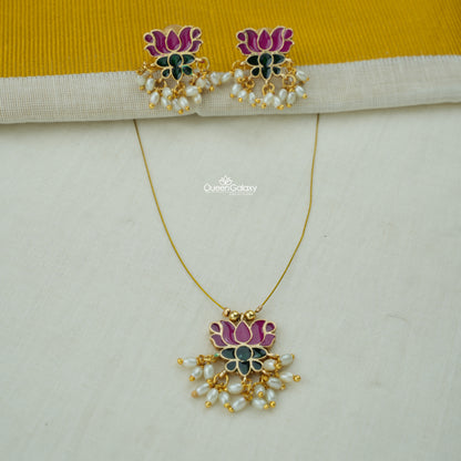 Antique Invisible Lotus Necklace With Earrings