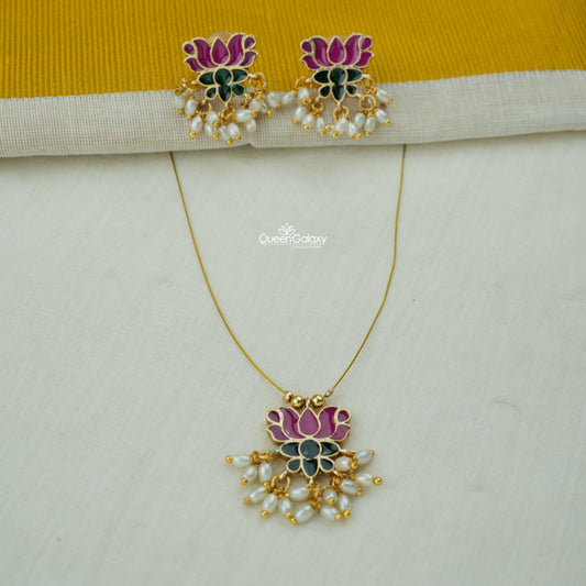 Antique Invisible Lotus Necklace With Earrings