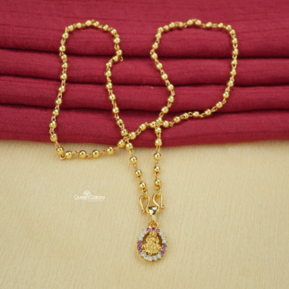 Gold plated beaded chain with AD stone Lakshmi pendant