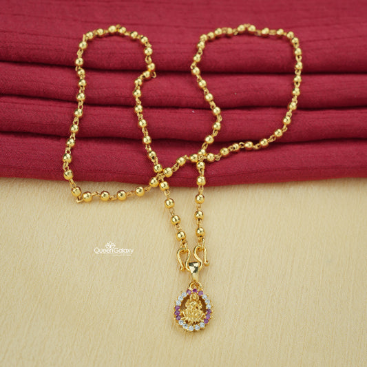 Gold plated beaded chain with AD stone Lakshmi pendant