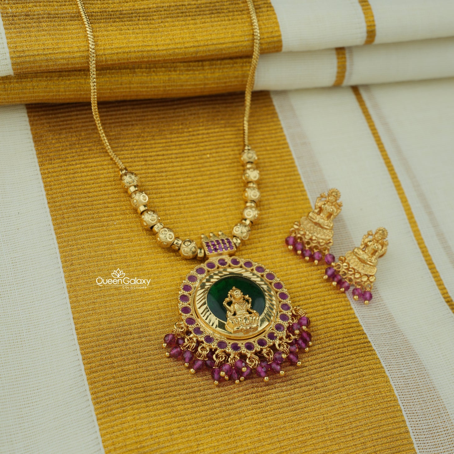 Goldplated Lakshmi Necklace With Earrings