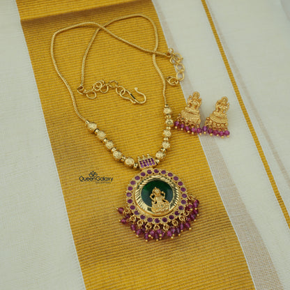 Goldplated Lakshmi Necklace With Earrings