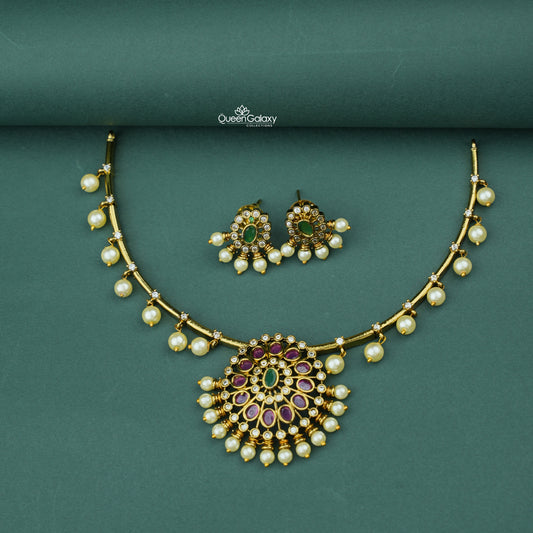 Antique AD Stone And Pearl Necklace With Stud