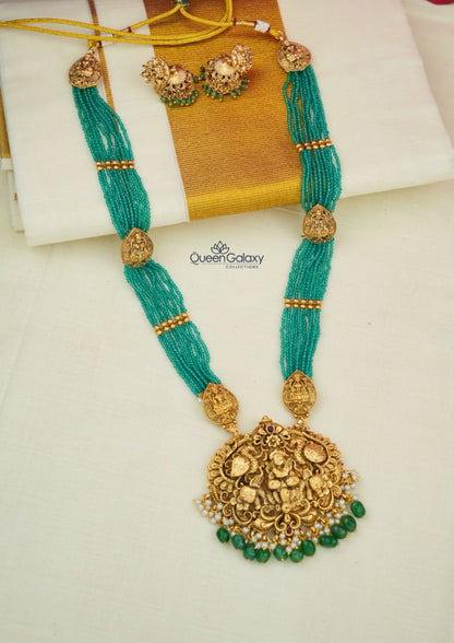 Antique Cristal Lakshmi Long Haram With Jumka