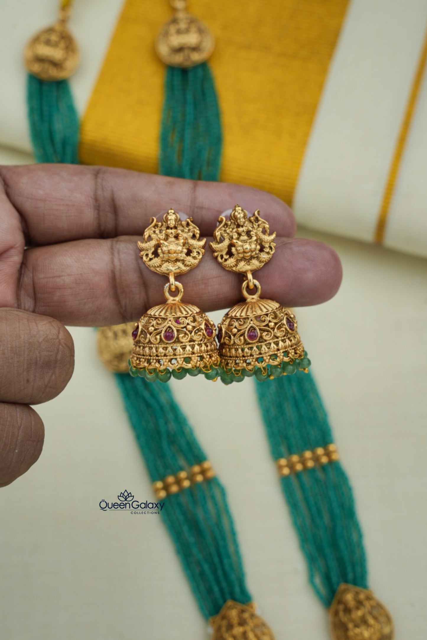 Antique Cristal Lakshmi Long Haram With Jumka