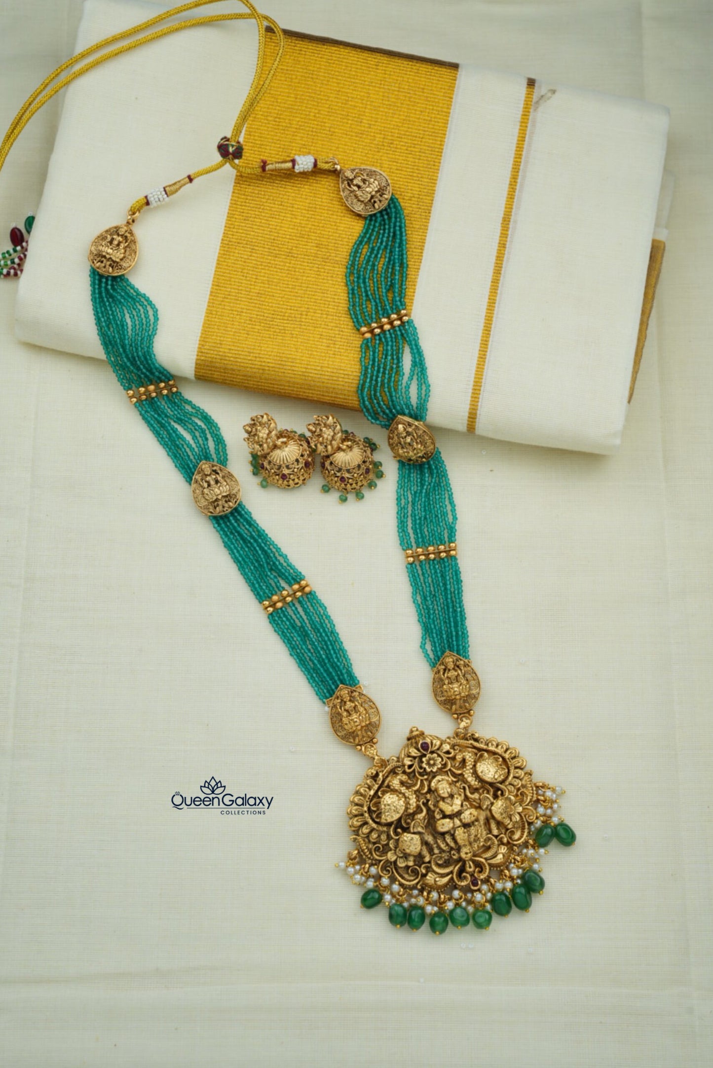 Antique Cristal Lakshmi Long Haram With Jumka