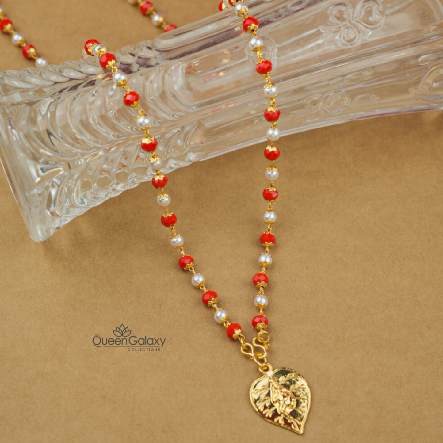 Gold Plated Coral Chain With Pendant