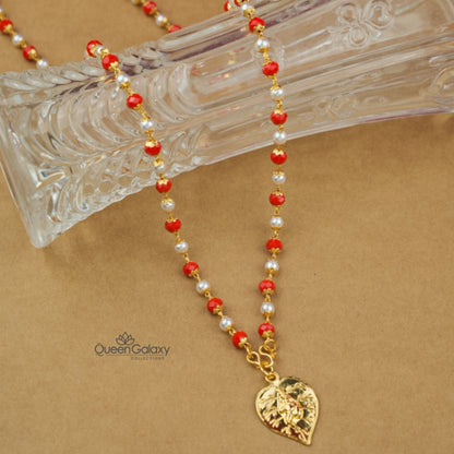 Gold Plated Coral Chain With Pendant
